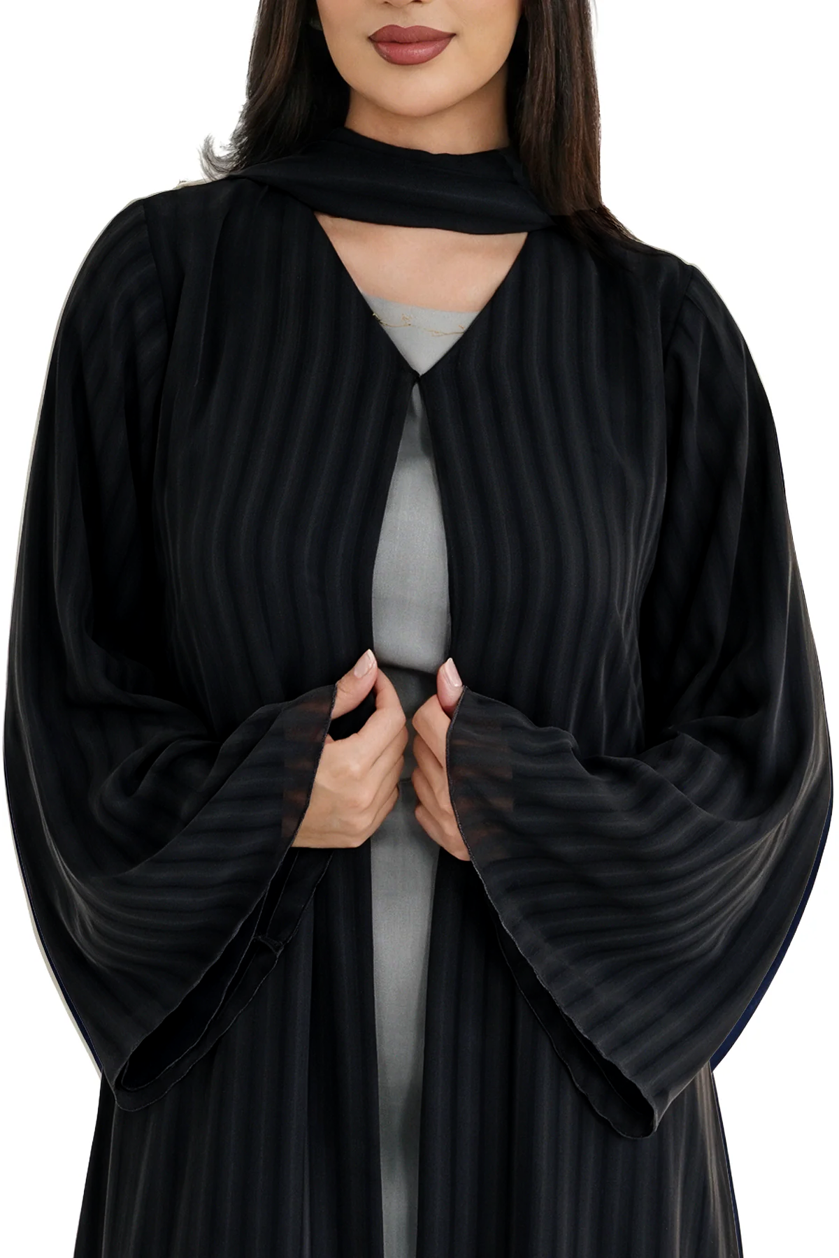 Shadow Black abaya sleeve detail view