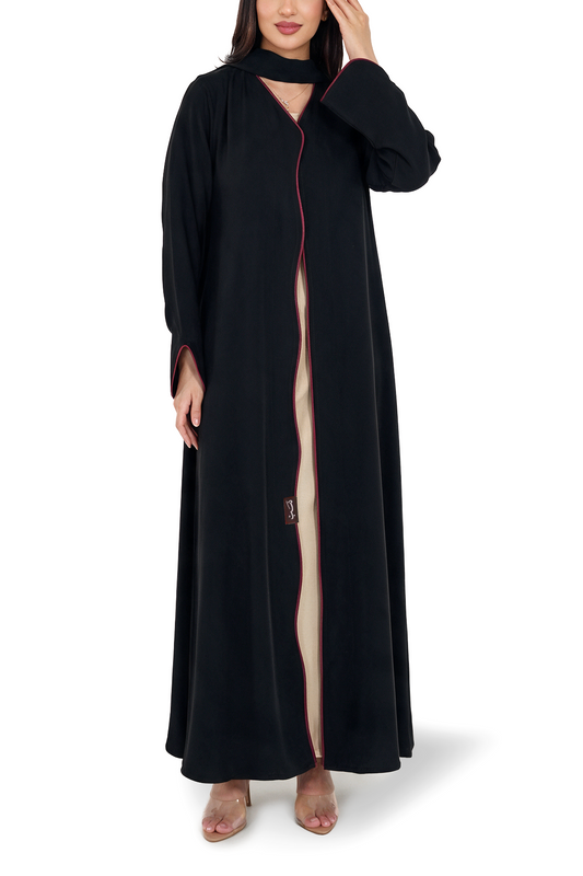 Dune Black abaya full-length front view