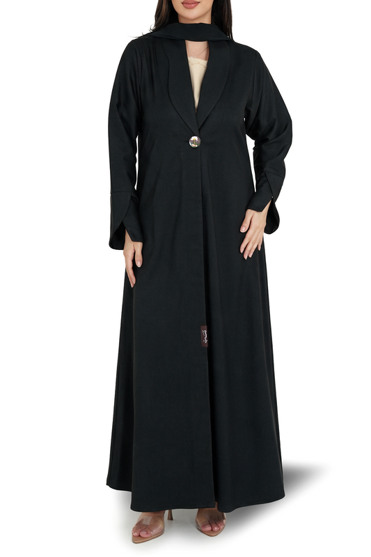 Meadow Black abaya full-length front view