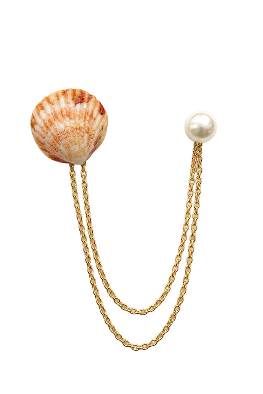 Dana Shell and Pearl Chain Brooch front product view