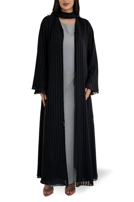Shadow Black abaya full length front view