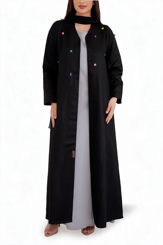 Whimsy Black abaya full length front view