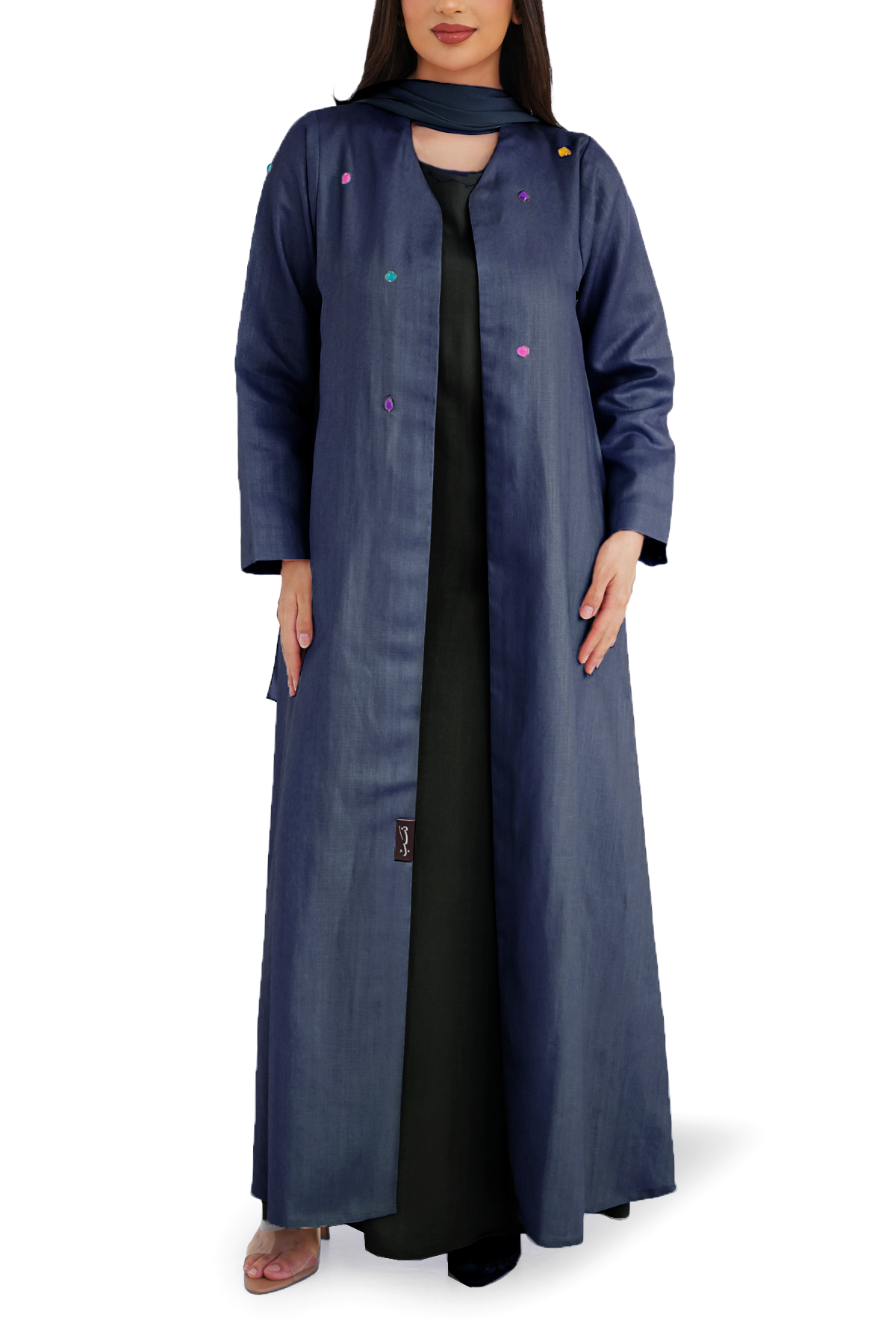 Whimsy Navy Blue abaya full length front view